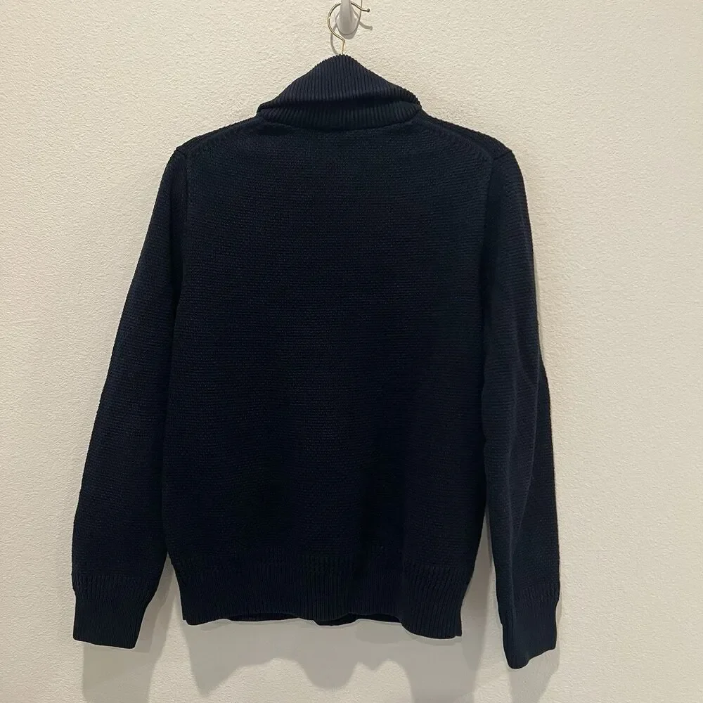 J. Crew Cotton Cable Knit Shawl-Collar Cardigan M Navy Heritage Academia Preppy